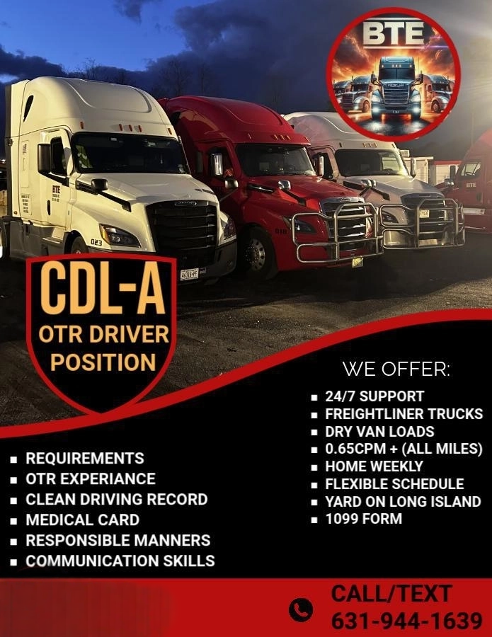 Zatrudnię kierowcę CDL klasy A OTR na Long Island
