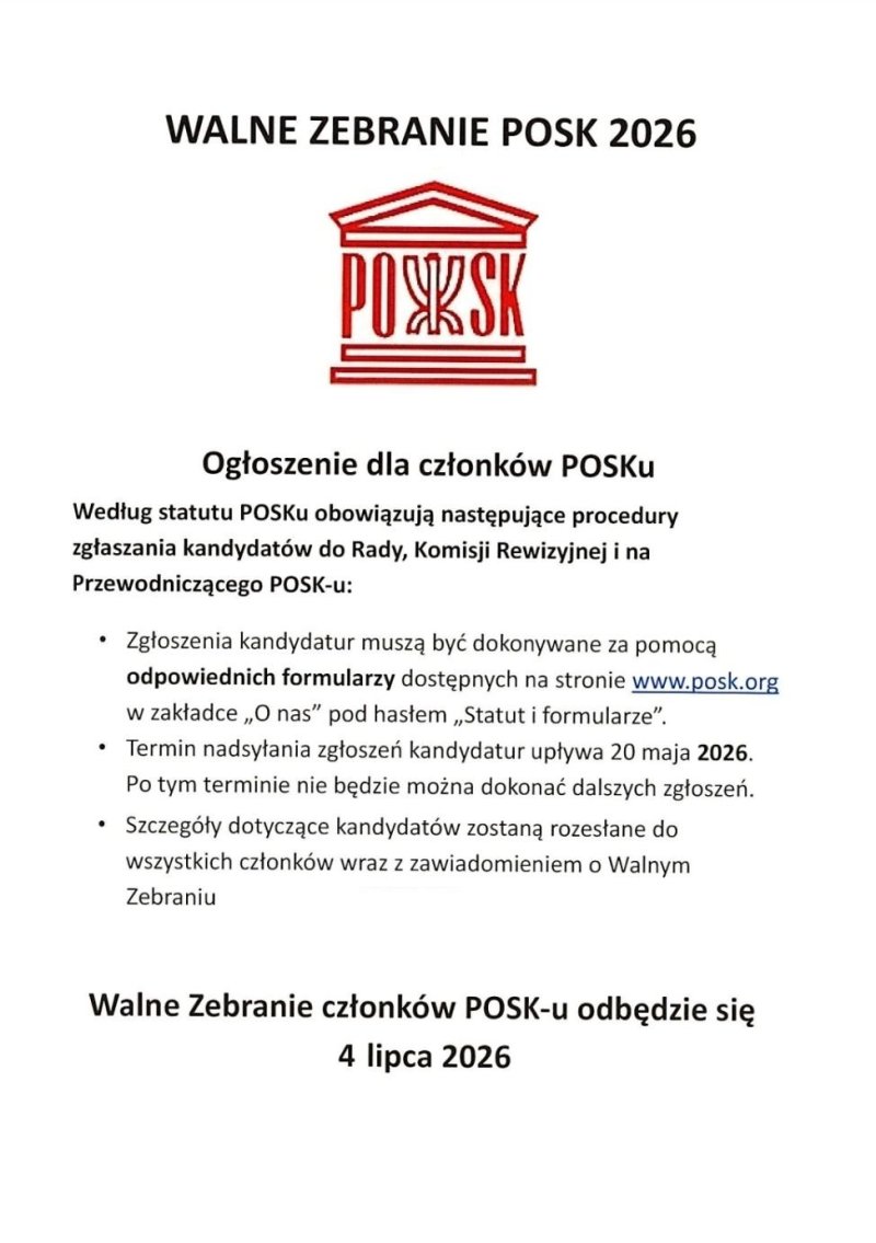 Walne Zebranie Członków POSK 2026