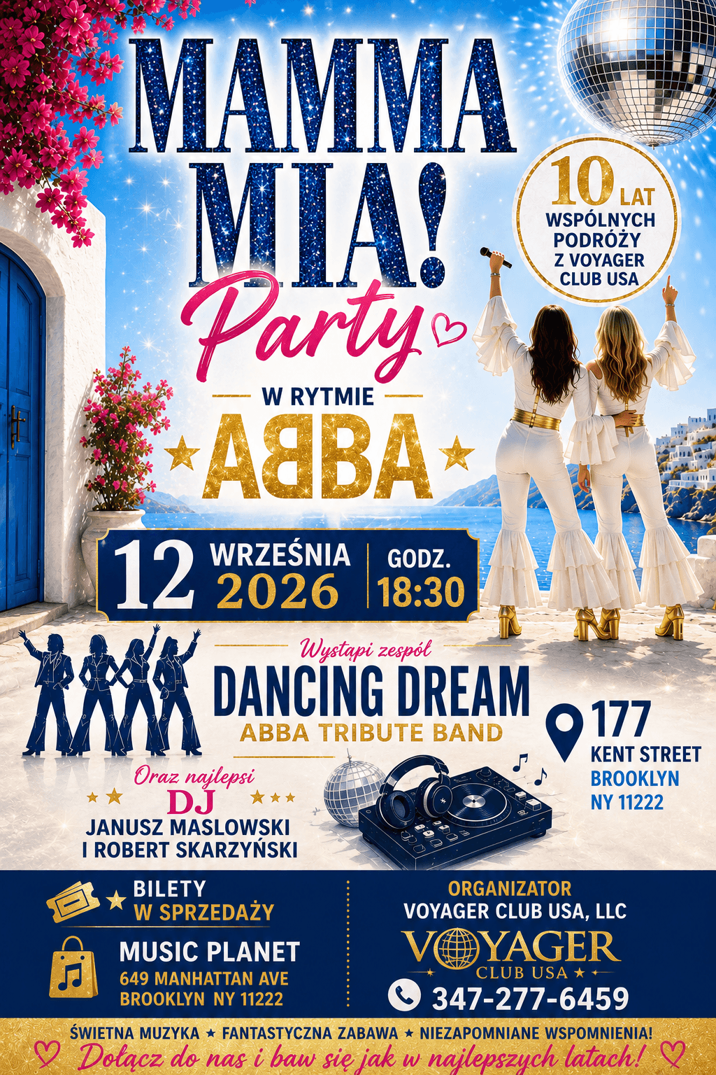 Mamma Mia Party in the Style of ABBA at the Polish-Slovak Center: Saturday, September 12th, 6:30 PM, 177 Kent St