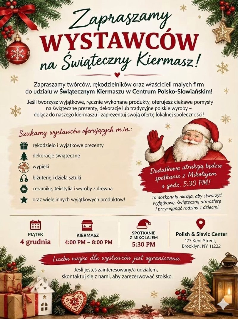 Welcome exhibitors to the Christmas Fair! Friday – December 4, 2026, 4:00–8:00pm