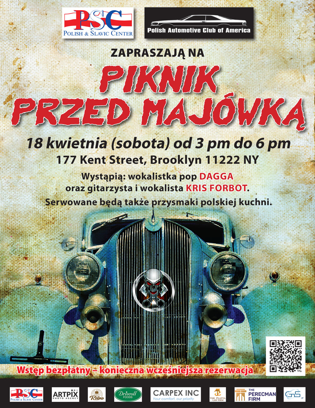 Piknik przed Majówką 18 Kwietnia, 3-6pm, 177 Kent Street, Brooklyn NY 11222