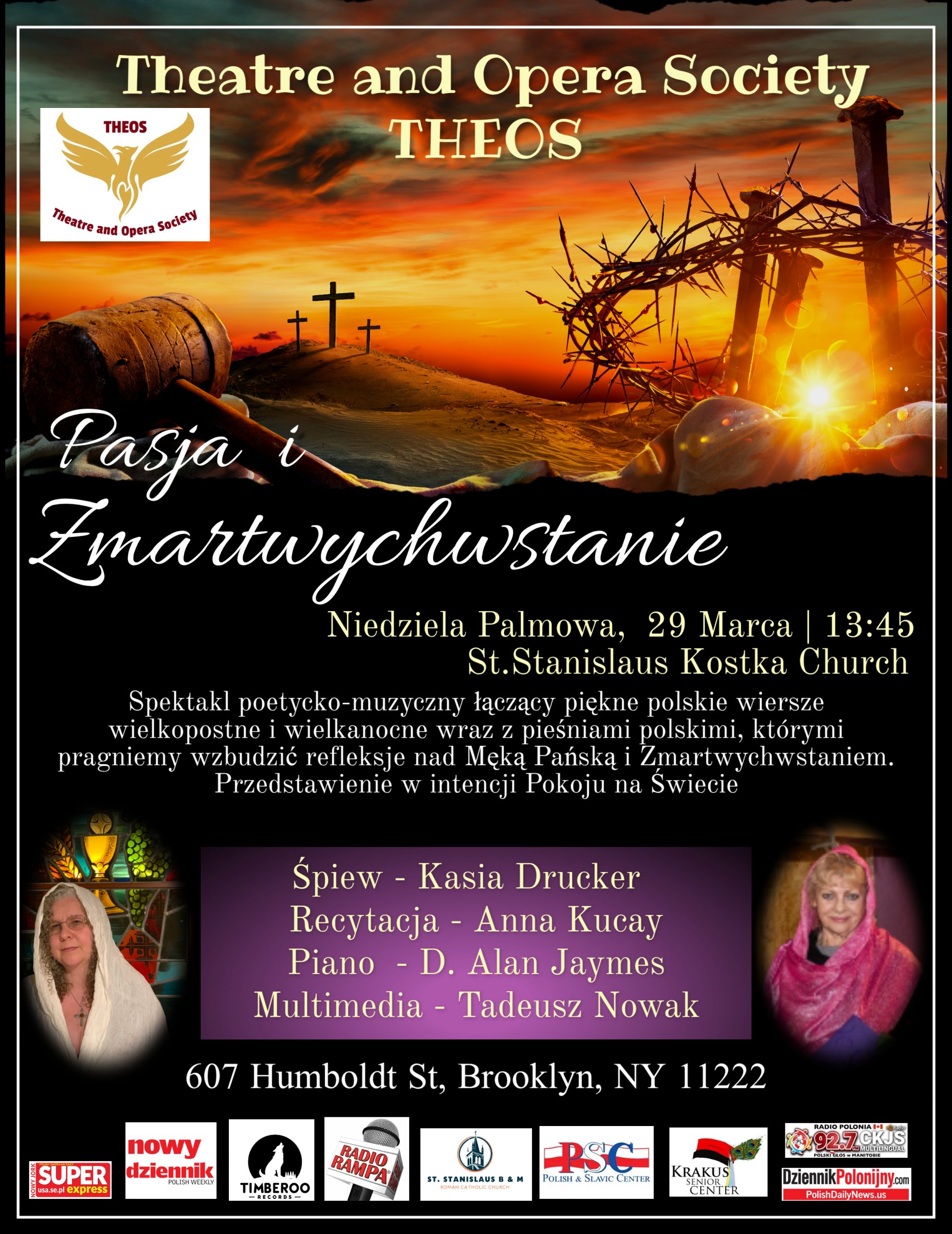 “Pasja i Zmartwychwstanie” – Niedziela Palmowa 29 marca o godz.13:45 na Greenpoincie w Kościele św. Stanisława Kostki