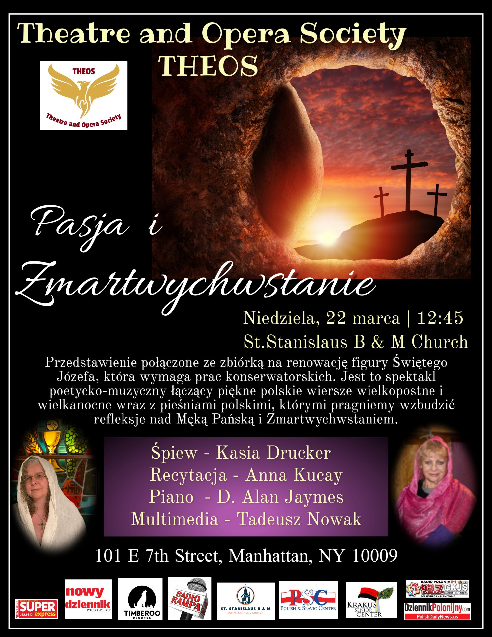 “Pasja i Zmartwychwstanie” – 22 marca o godz. 12:45 na Manhattanie w Kościele św. Stanisława B & M