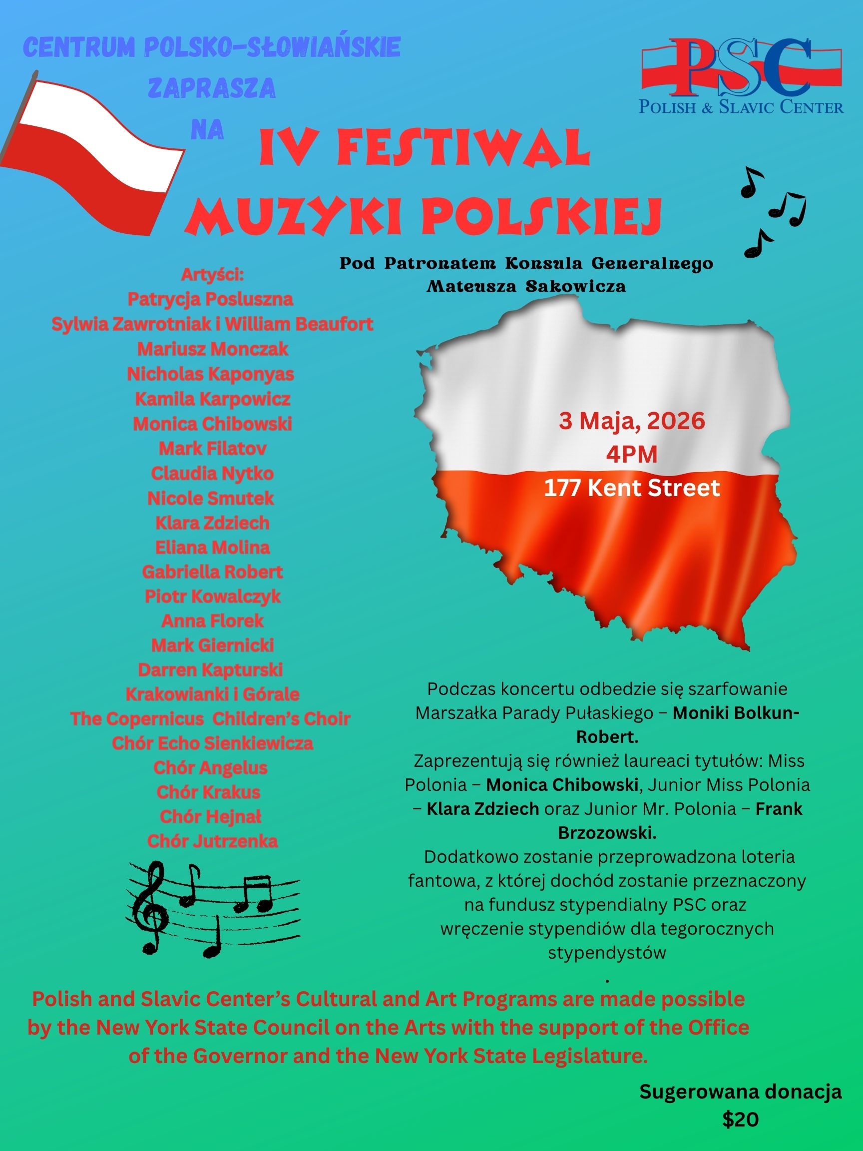 IV Festiwal Muzyki Polskiej – 3 maja, godz. 4pm, 177 Kent Street