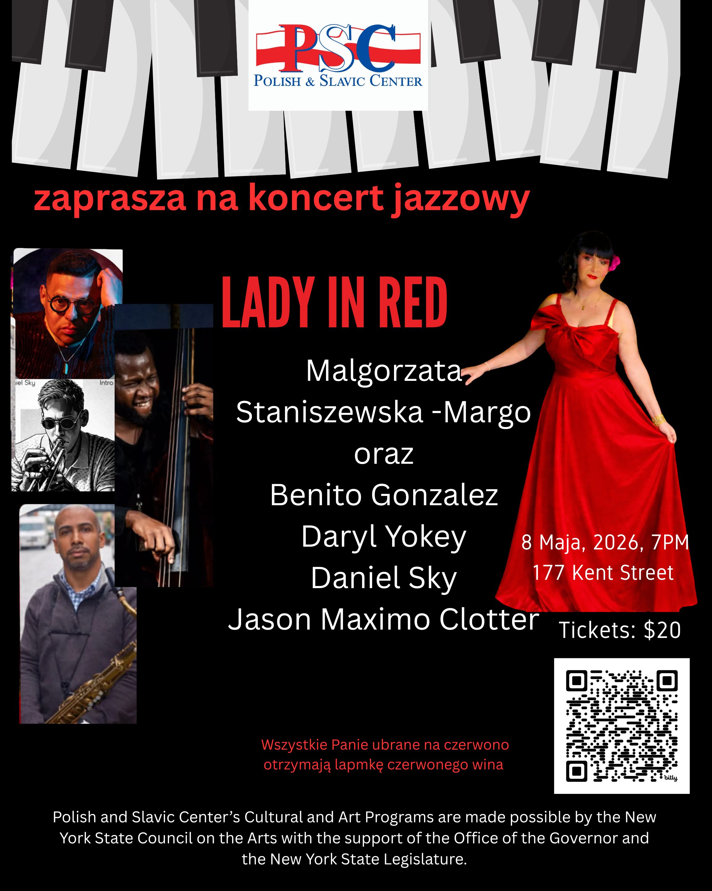 Polish and Slavic Center zaprasza na koncert jazzowy LADY IN RED 8 Maja, 7pm , 177 Kent st.