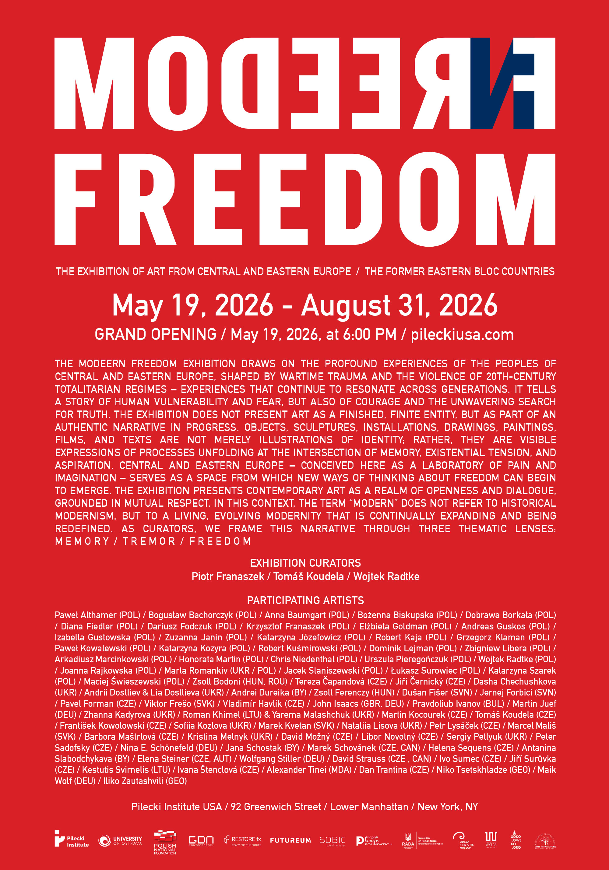Pilecki Institute zaprasza na Modeern Freedom – wystawę sztuki współczesnej z Polski i Europy Centralnej i Wschodniej – 19 maja, 2026 o godz. 18:00