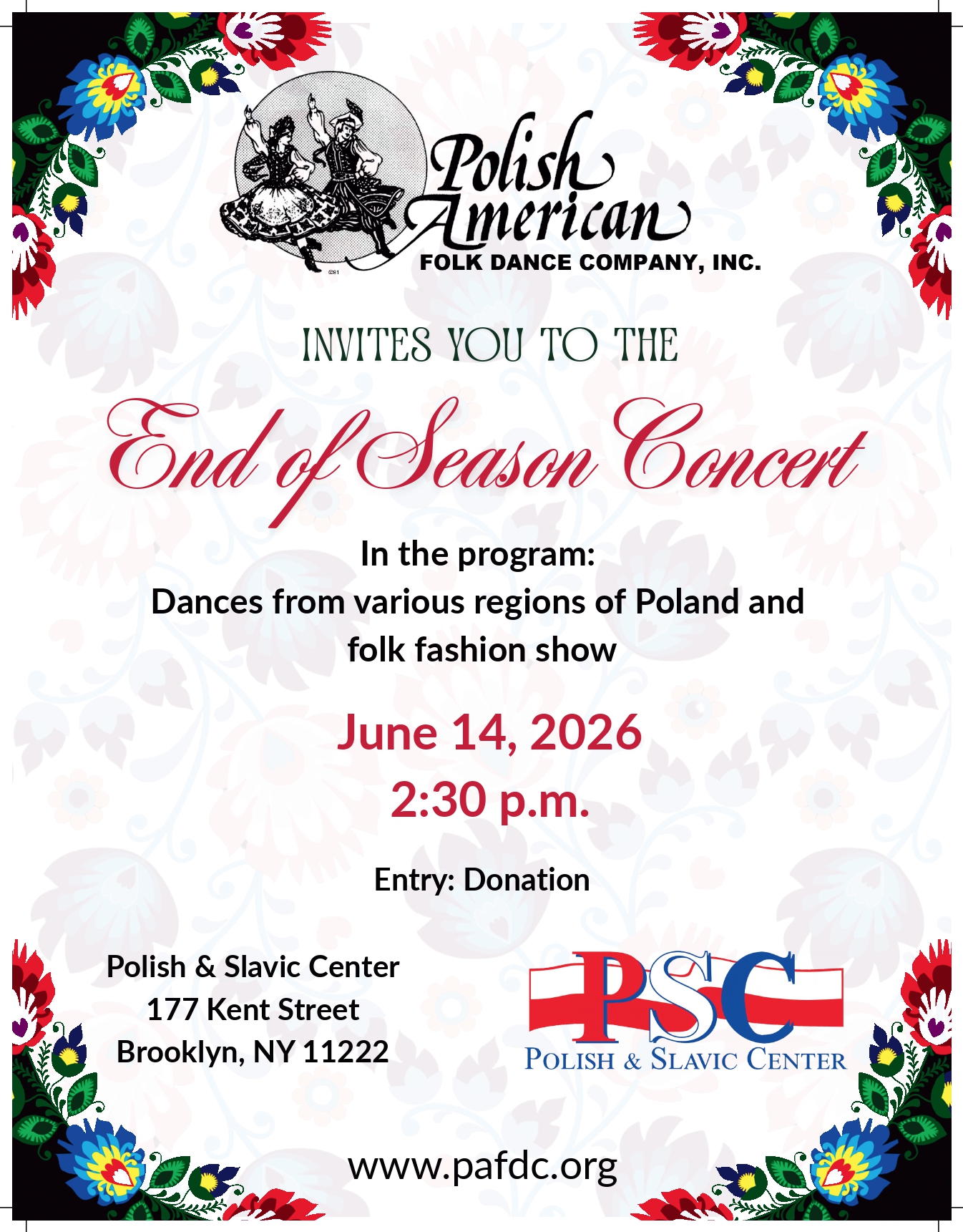 Polish American Folk Dance Company  zaprasza na Koncert: Niedziela 14 Czerwca, 2:30 pm , 177 Kent Street