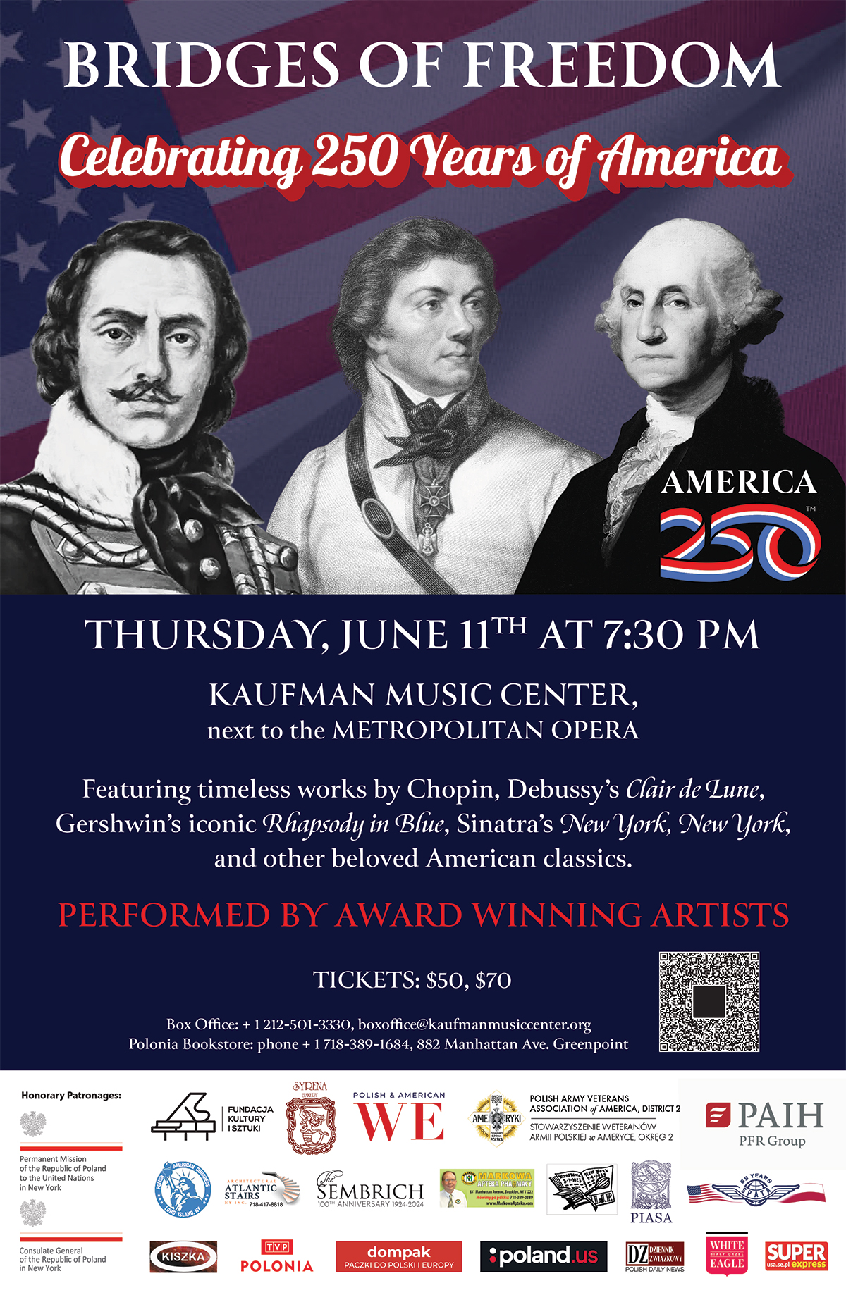 Bridges of Freedom America250 Celebration, Polonia świętuje America250, wyjątkowa Gala Jubileuszowa – 11 czerwca 7:30pm